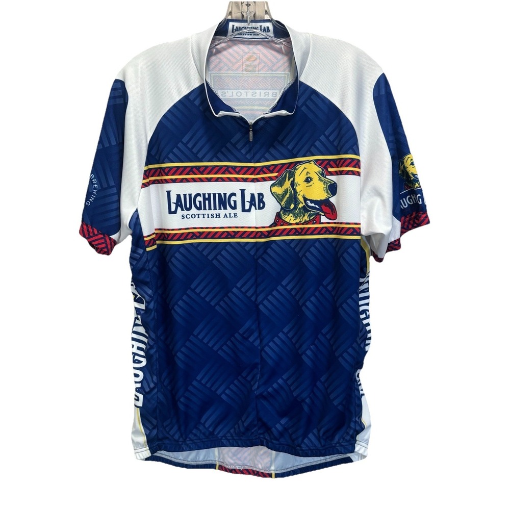 Primal Laughing Lab Cycling Jersey XL 1/2 Zip Short Sleeve Blue/Multi Logo EUC